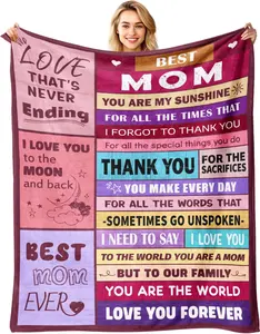 Mother's Day Best Mom Blanket, Colorful Patchwork Throw Blanket with Loving Messages, Soft Flannel Blanket for Mom from Daughter Son, Perfect Mother's Day Birthday Christmas Gift