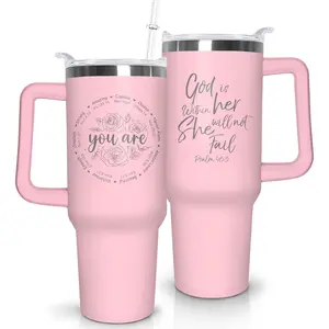 30 oz Christian Printed Vacuum Insulated Stainless Steel Tumbler Water Bottle - Portable Beverage Drinkware with Handle, Straw, Leakproof Lid, Transparent Lid - Religious Inspirational Gift for Women, Travel Coffee Flask