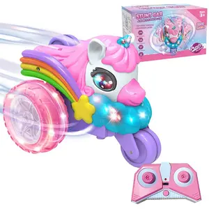 Three-Wheel Spinning Tumbling Unicorn Light Stunt Performance Stunt Car, Suitable for Ages 3+, Fun Children's Toy, Interactive Play Car, Perfect Gift Choice for Kids, Packaged with Remote Control, Requires 2 AA Batteries (Not Included)