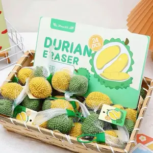 Hot Sale Creative Durian Eraser, Simulation Fruit Food Shape Eraser, Fun Card Play Eraser for Kids Students, Cute Novelty School Learning Stationery, Soft Non-Toxic Durable Eraser for Writing Drawing, Creative Fruit Shape School Supplies Gift