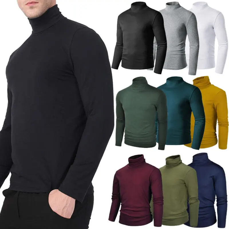 Men's Soft Rayon Turtleneck T-Shirt - Long Sleeve, Lightweight, Breathable, Stretchy, Compression, Fitted, Casual, Plain Base Layer Pullover for Streetwear