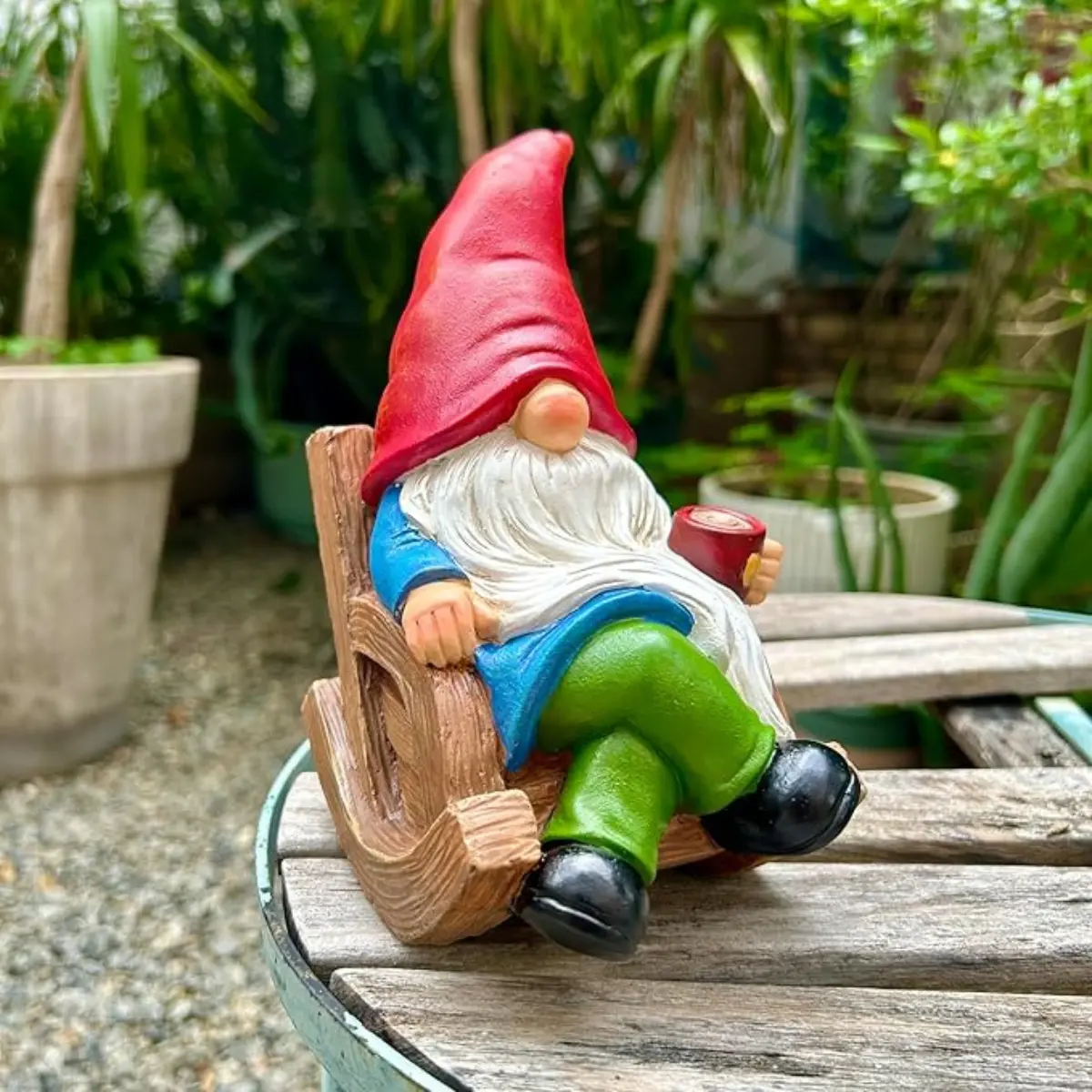 Coffee Gnome Statue 7.1" Faceless Garden Gnome Patio Yard Decor