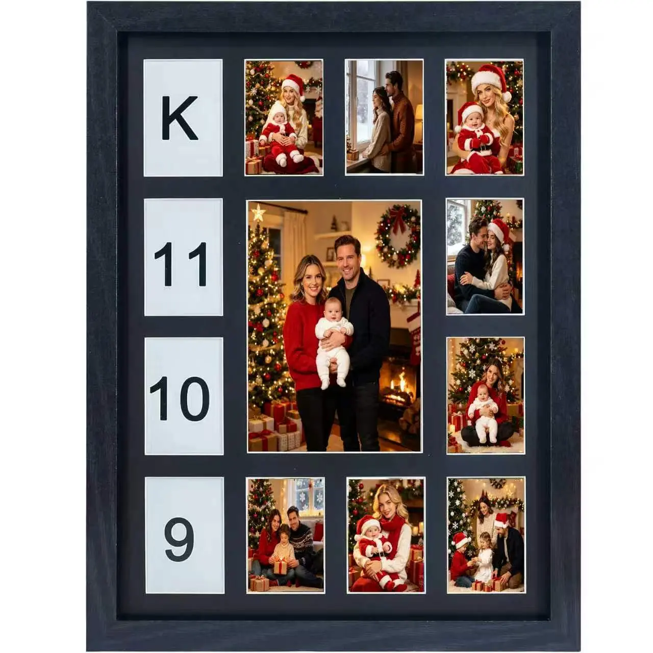 13 Openings White Wood Collage Picture Frame, Displays Twelve 4x6 Photos, Shatterproof Acrylic Multi Photo Frame, Horizontal Vertical Wall Mount & Tabletop Display, Christmas Family Baby Portrait Gallery Wall Decor Frame for Living Room Nursery Holid