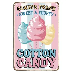 Vintage Cotton Candy Sweet Shop Metal Sign Print Aesthetic Rustic Farmhouse Design Room Decoration for Home Bedroom Kitchen Bar Coffee Bathroom Indoor Outdoor Wall Decor, 8 X 12