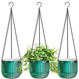 3 Pack Hanging Planters 6.5 Inch Indoor Plants Self Watering Plant Pots with 3 Hooks and Drainage for Home, Wall, Window Decor Outdoor Use