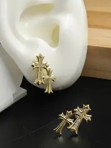 Small Cz Cubic Zirconia Pendant Stud Earrings, Dual Zirconia Cross Charm, Unisex Copper Jewelry, Perfect Gift for Girlfriend Wife Friend, Studs Earrings