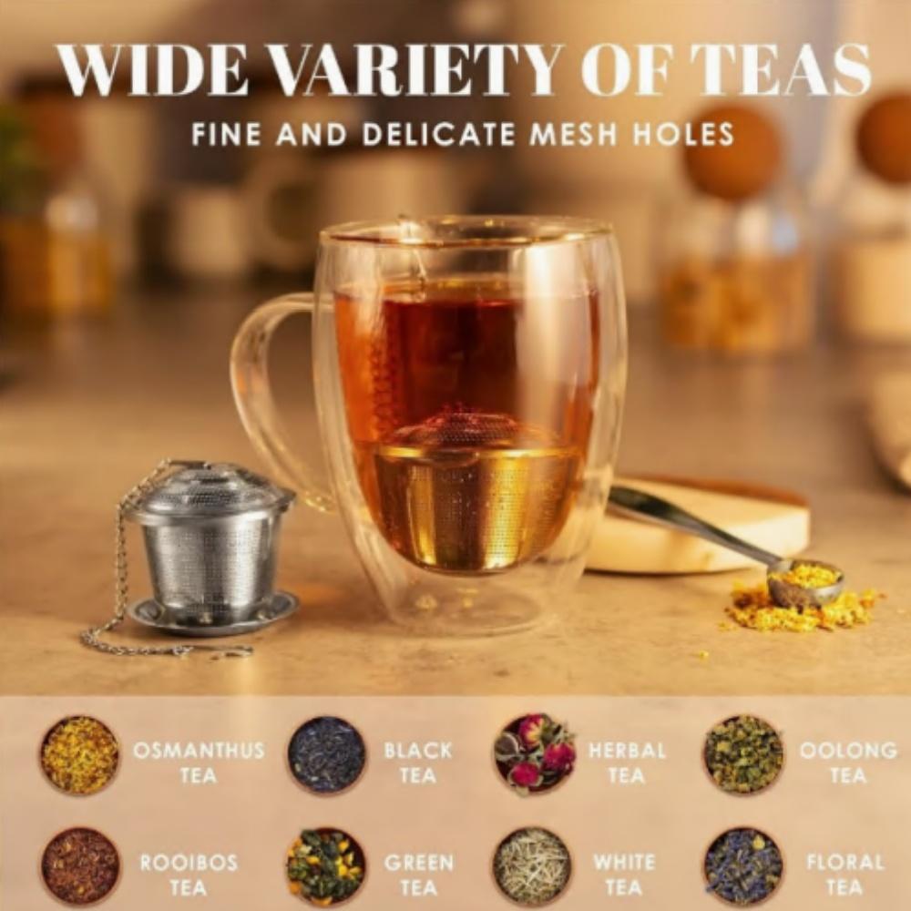 Set of 3 Stainless Steel Tea Strainers, Featuring Ultra-Fine Steeping with a Cover And a Tea Scoop, Ideal for Brewing Tea. Easy to Use And Clean, Perfect for Both for home And Restaurant Settings, Making It an Excellent Gift for Tea Lovers