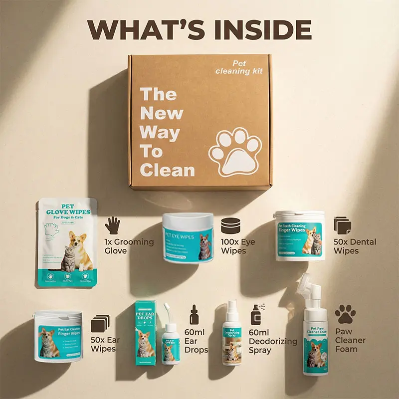 Dog Grooming Cleaning Gift Box Set - Essential Daily Care Kit for First-Time Dog Parents, Includes Glove Wipes & All Needed Cleaning Products, Ideal Birthday Gift for Canines