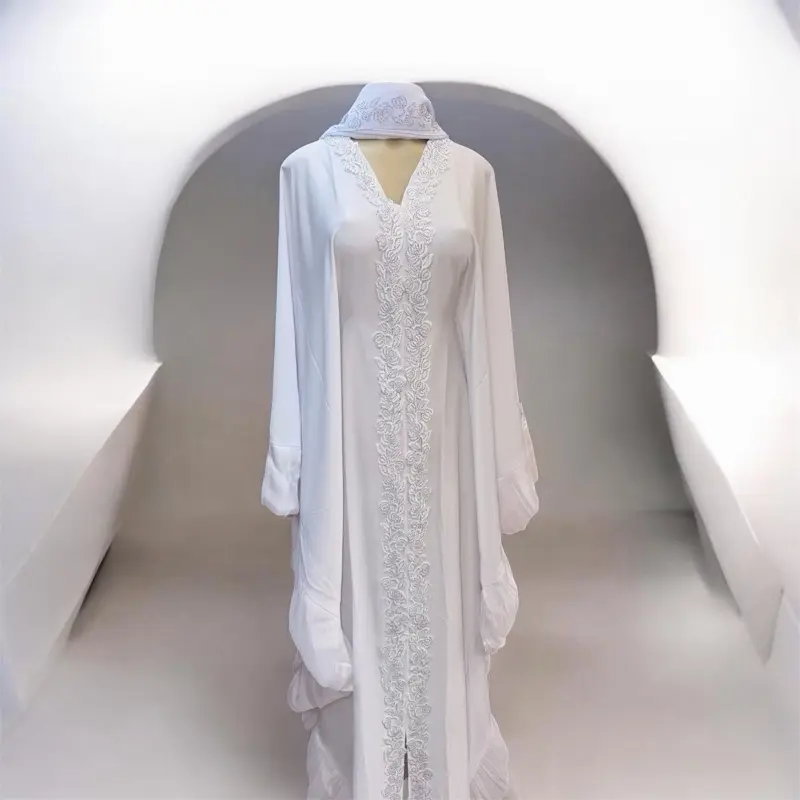 Women's Modest Fashion Long White Royalty Dress - Embroidered, Stylish, Premium Fabric, for Elegant Everyday Wear