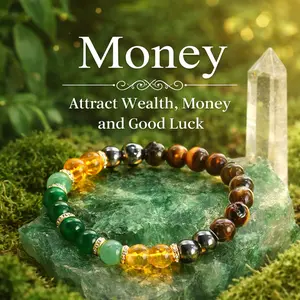 Money-Attracting Bracelet with Green Chalcedony and Tiger's Eye - Blue Friendship Bead Bracelet Jewellery Protection Bracelet Encouraging Gift Fashionable Artificial Bracelet Today's Colour-Block Beaded Crystal Bracelet