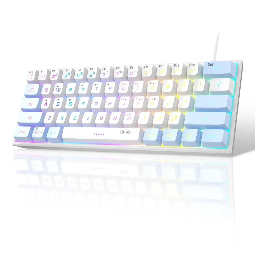 MageGee Mini 60% Gaming Keyboard, RGB Backlit 61 Key Ultra-Compact Keyboard, TS91 Ergonomic Waterproof Mechanical Feeling Office Computer Keyboard for PC, MAC, PS4, Xbox ONE Gamer(Blue White)