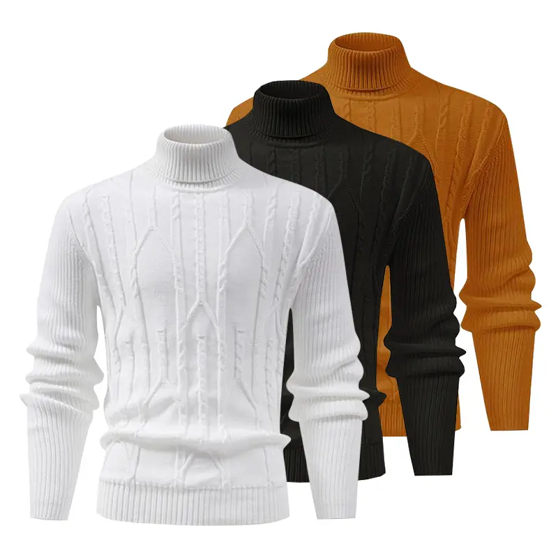Men's Winter High Neck Knitted Sweater Long Sleeved Solid Color Base for Autumn & Winter Trendy Versatile High Street Fashion
