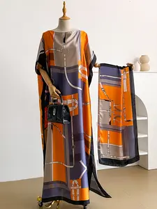 Women's Vintage Print Shawl Set, Lightweight Silky Casual Soft Scarf, Perfect Fashion Accessory for Spring & Fall, Casual Style, Cape Shawl Set