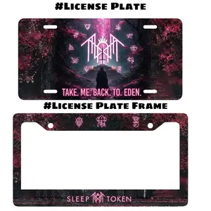 Sleep Token Car License Plate Frame – Take me back to Eden – Minimalist Black Metal Holder for Fans – FASTSHIPPING