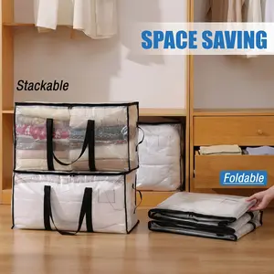 Clear Extra Large Moving Bags, Heavy Duty Waterproof Storage Tote Bag for Reinforced Handles Zippers, Transparent Organizer for Clothes, Bedding, Dorm Moving (Clear - 88L)