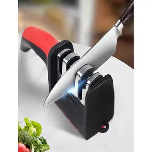 Professional Knife Sharpener - 4-Stage High-Precision, Tungsten Diamond & Ceramic Stones, Non-Slip Grip, Easy-to-Use, Fast & Long-Lasting - Ergonomic Design, Black & Red
