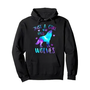 Men's Hoodies Men'S Hoodie Just a Who Loves Wolves Galaxy Space Cute Wolf Lover Pullover Hoodie