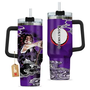 STORMMECH- Kokushiba 40oz Handle Tumbler – KNY Stainless Steel Travel Mug, Anime Inspired Vacuum Insulated Cup, Large Iced Coffee Tumbler, Manga Fighter Drinkware, Otaku Gift for Him Her