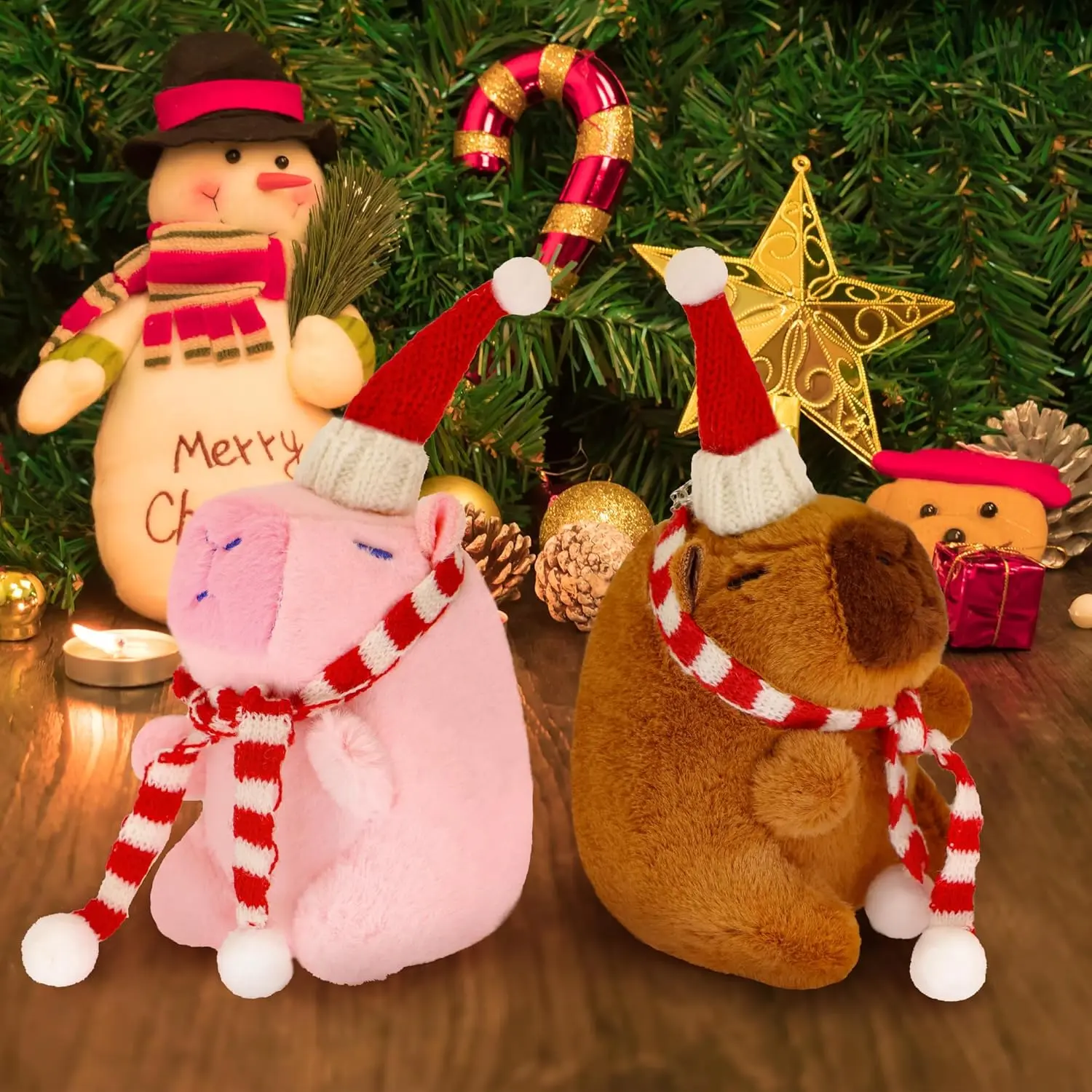 【Christmas Special】New Christmas Style Capybara Plush Toy, Capybara Anime Fluffy Cute Animal Soft Stuffed, Plush Toy, Christmas Gift, (2 Pcs)