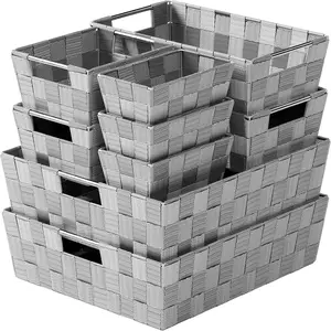 Baskets For Organizing Set Of 9 Dark Grey - Storage Baskets For Shelves -  Closet Organizer Bins, Bathroom Basket, and Pantry Basket - Small Storage Bins For Shelves - Bin For Organization