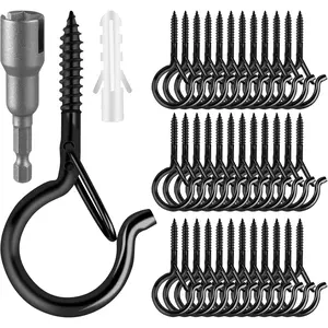 100 Pack Screw-in Hooks for Outdoor String Lights, Q Hangers String Light Hooks Outdoor for Outside, Swivel Hanging Basket Patio Light Hooks with Safe Buckle Screw in Eye Planter Hook for Wall Ceiling