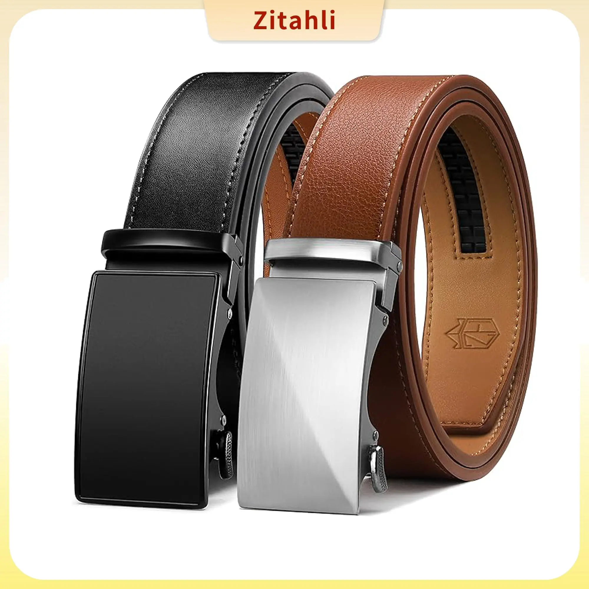 Zitahli Ratchet Belt for Men - 2 Packs Leather Mens belt For Gift Men Dress and Casual,Trim to Fit