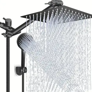 Shower head combo, 8-inch high-pressure rain showerhead with 11-inch adjustable extension arm and 5 settings handheld showerhead combo, powerful low-pressure water shower spray