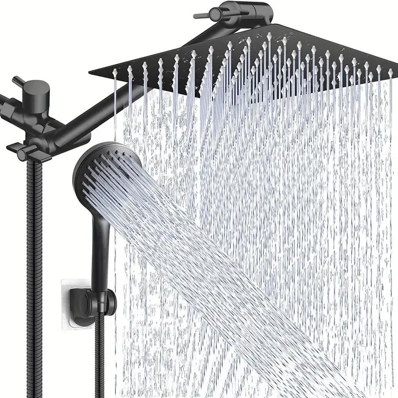 Shower head combo, 8-inch high-pressure rain showerhead with 11-inch adjustable extension arm and 5 settings handheld showerhead combo, powerful low-p