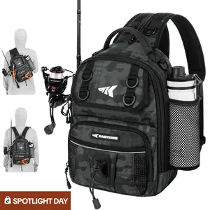 KastKing BaitSpace Fishing Sling Bag, Water-resistant Fishing Backpack with Rod & Beverage Holder, Adjustable Straps, Tackle Storage Bag for Fishing Gear and Equipment SummerVibes