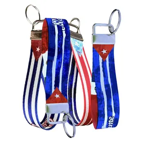 Cuba Flag Keychain Collection - Personalized Name Nylon Key Fob - Custom Cuban Heritage Wristlet Keychain