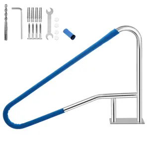 GAOMON Pool Handrail, 55"x32" Pool Railings for Inground Pools, Swimming Pool Safety Handrails 375lbs Load Capacity, 304 Stainless Steel Pool Stair Rail with Grip Cover, Quick Mount Base Plate