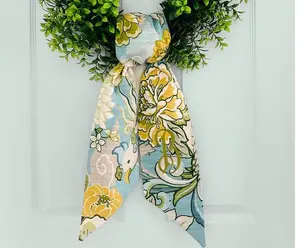Monogram blue floral chinoiserie wreath sash for front door, personalized embroidered spring Easter wreath sash, custom wedding shower gift