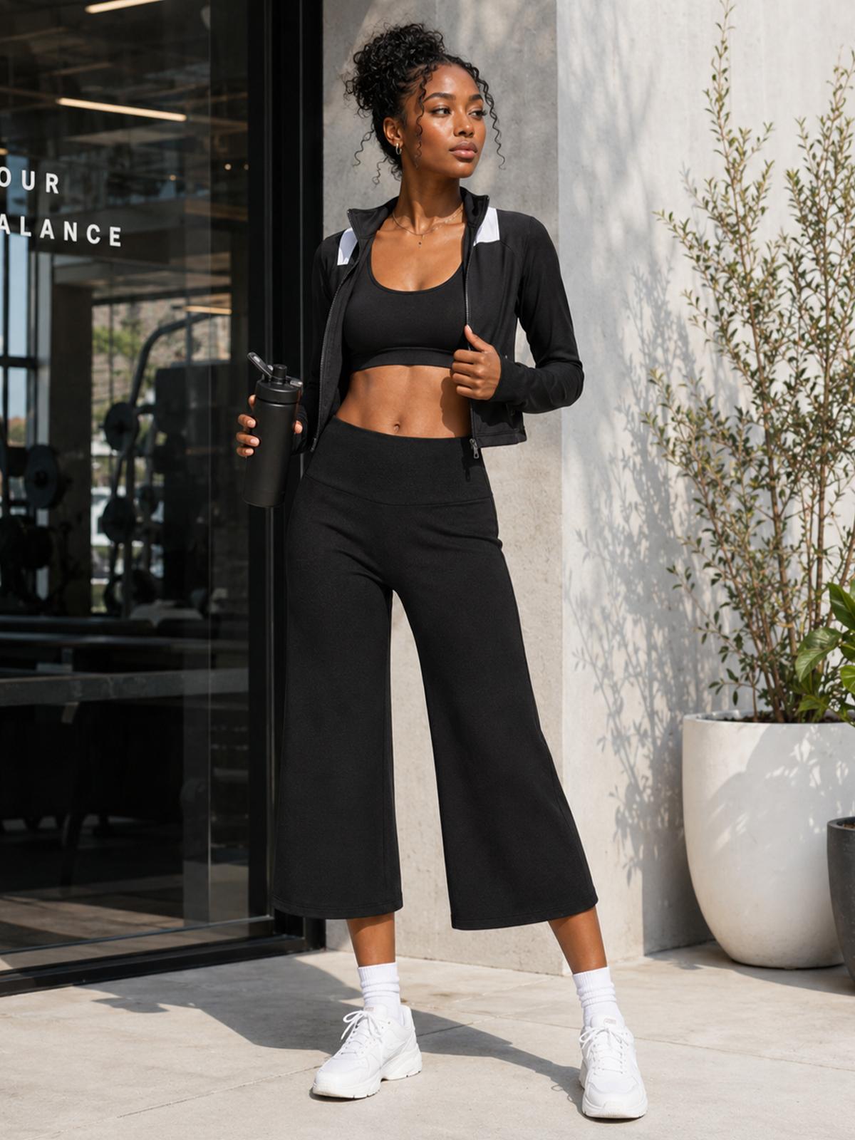JOJOANS Women's Capri Yoga Wide-Leg Pants: Mid-to-low waist with butt-lifting and tummy-flattening design; outdoor casual straight-leg pants; breathable and loose-fitting, suitable for yoga, fitness, sports, and lounging at home