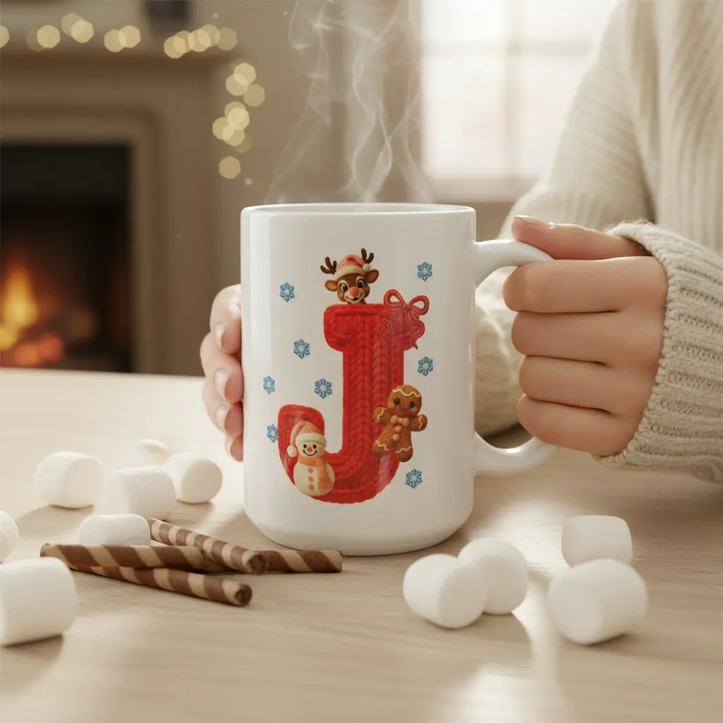 Personalized Christmas Initial Mug – Cozy Holiday Letter Cup | Cute Hot Cocoa Mug | Custom Gift by Not Your Merch