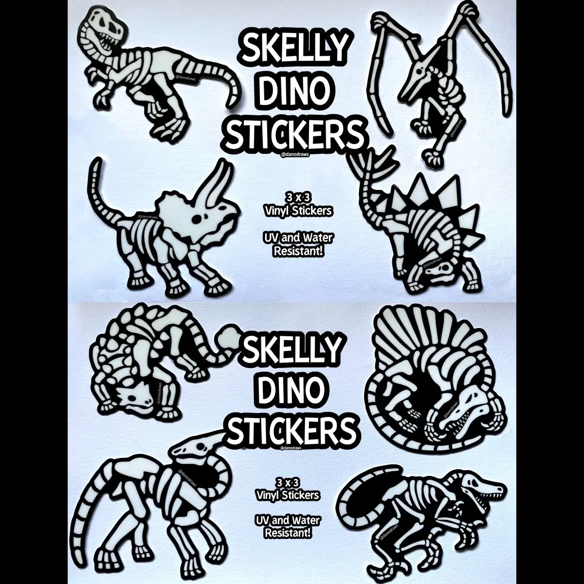 Skelly Dino Stickers - Fun Skeletons of Iconic Dinosaurs for Paleontology Fans