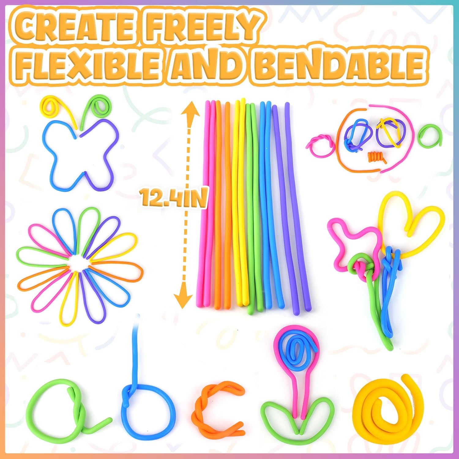 6PCS Sensory Sticks for Kids, LESONG Textured & Smooth Flexible Fidget Toys for Classroom, Travel & Tactile Play, Teacher Stuff, Sensory Room Supplies