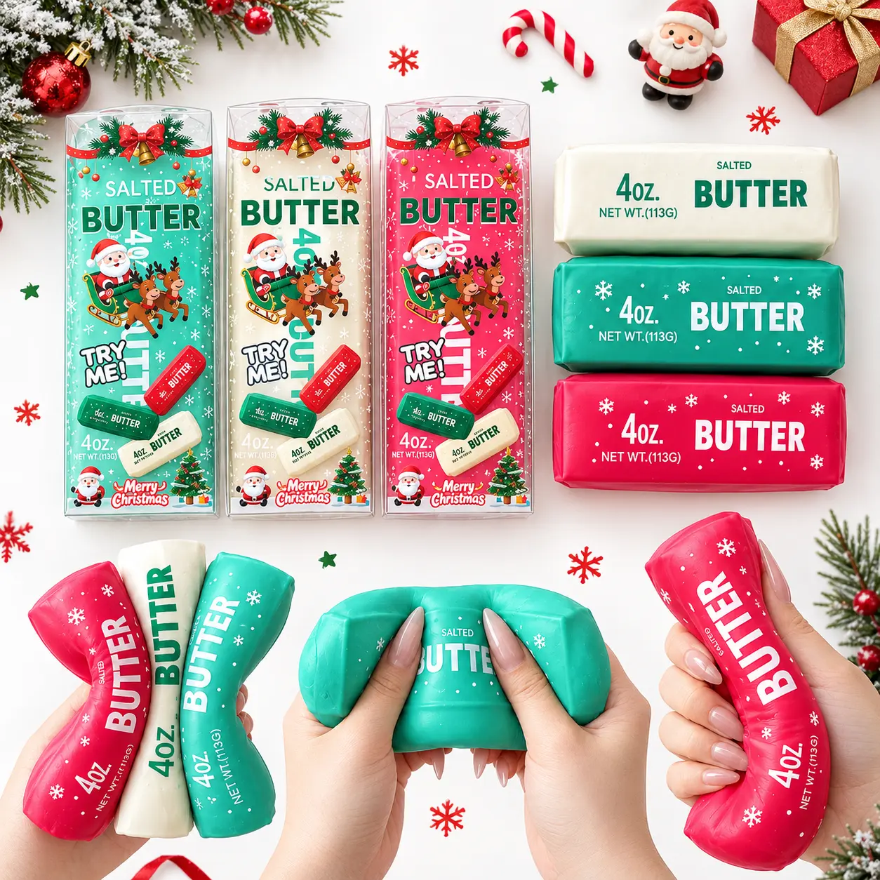 Christmas Crunchy Butter Squishy Sticks, Holiday Squeeze Toys, Cute Sensory Fidget Toys, Soft Slow Rebound Stress Relief Desk Toys, Christmas Gifts for Kids Teens Adults, Stocking Stuffers ASMR Squeeze Fidget Toys