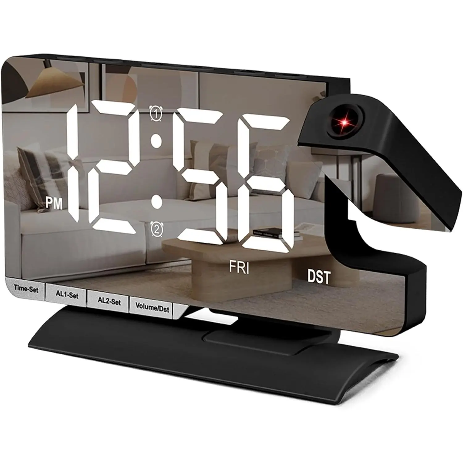 Digital Clock,Alarm Clock Bedside with Projection,7.3" Mirror Clock with 180 ° Rotating Projector,Dual Alarm with 3 Mode,Brightnee Adjust,DST,Snooze,Charging Port,5 Levels Volume for Desk Teens