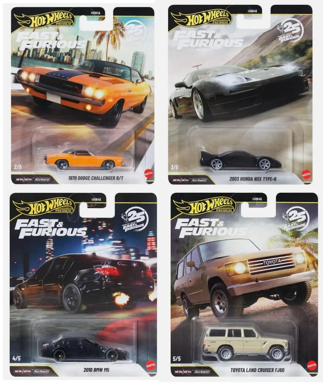 Hot Wheels Premium Fast & Furious 25th Anniversary Set of 4 HNW46-956Q