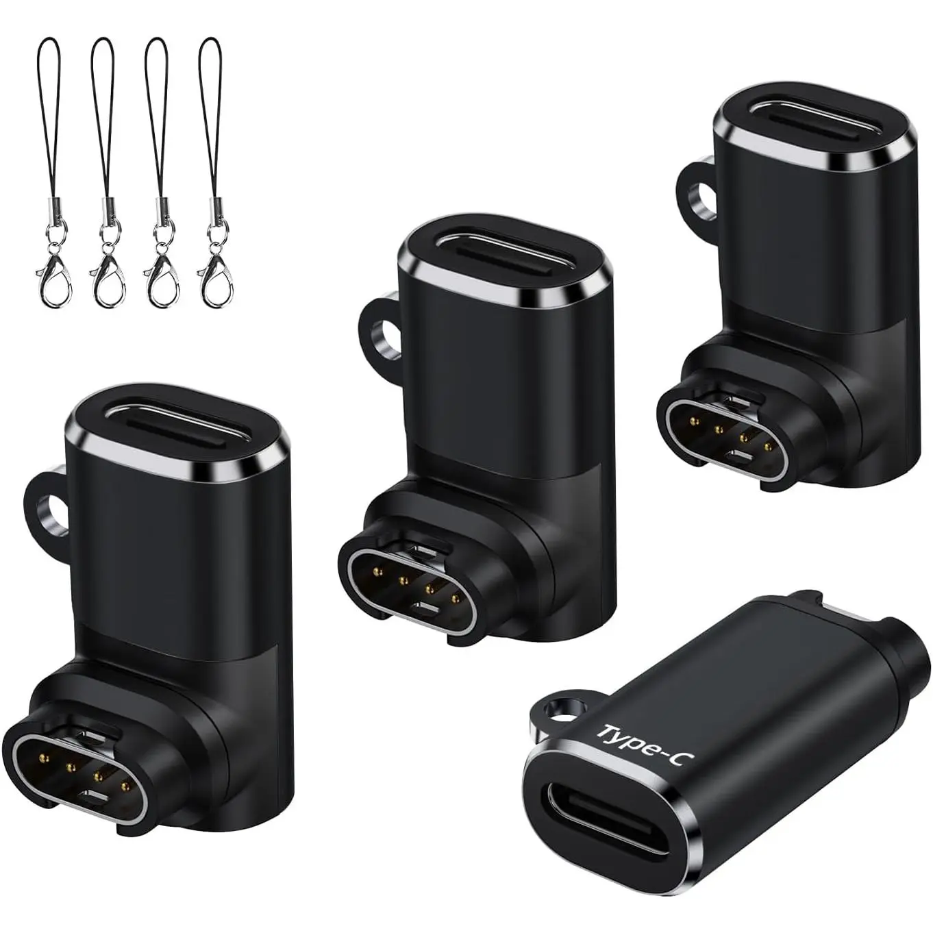 4-Pack Secure Fast-Charging USB-C Charging Cable Adapter with Keychain for Garmin Watches - Wearable Accessories Compatible with Vivoactive 6, Fenix 8/7/6/5, Forerunner, Approach Golf, Instinct 3, Venu 3 SQ, Epix Pro 2, Vivomove Style, Lightweight
