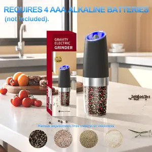 Electric Salt & Pepper Grinding Machine, Battery Required Handheld Pepper Spice Mill with LED Light, Small Kitchen Gadgets, Kitchen Seasoning Utensils Accessories, Cooking Kitchenware, Salt Pepper Shakers