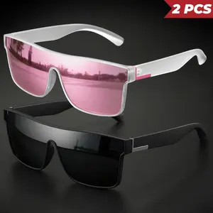 XUH 2 Pack Sports Sunglasses for Men Women, UV400 Protection Polarized Anti-Glare One-Piece Wrap Around Lens, Colorful Windproof Outdoor Cycling Eyewear for Running, Driving, Travel, Fishing, Daily Wear & All-Round Sun Protection