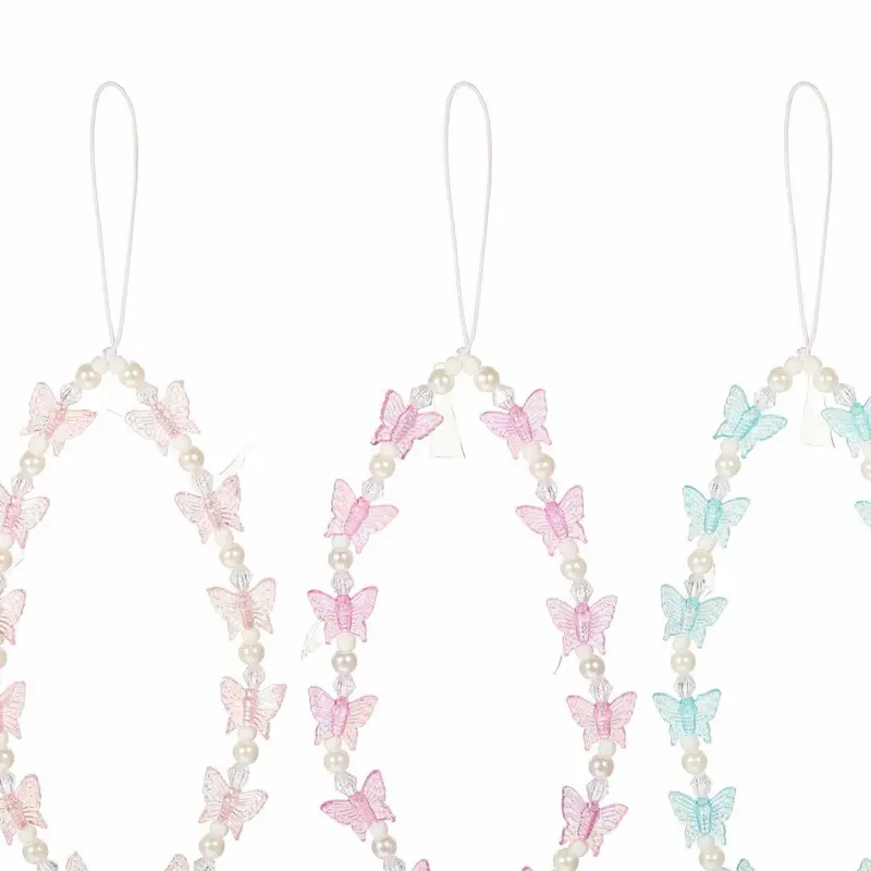 3pcs Butterfly Beaded Phone Charm Lanyard Wrist Strap Y2k Beaded Phone Case Charms Anti Lost Lanyard Handmade Beads Phone Chain Keychain Phone Beaded Phone Strap Charm Sweet Cute for Women & Girls