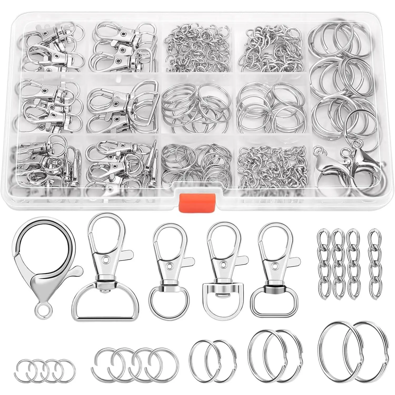 300 count  Making Kit,  Craft Supplies Including Key Chain Clips, Lanyard Snap Hooks, Key Rings and Jump Rings for Key Chain Making, Purse Making, Lanyard Making