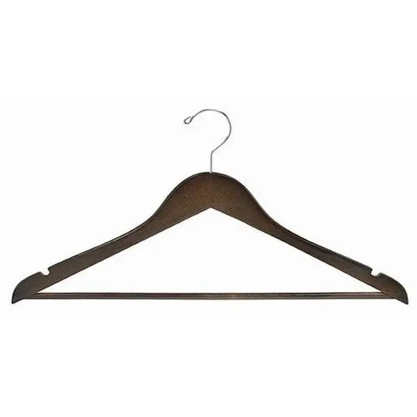 Flat Wooden Suit Hanger w/Bar (Walnut & Chrome)