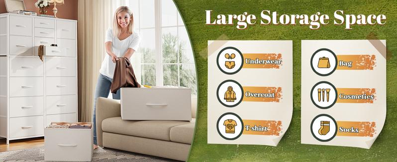 Raybee Furniture 57"H 16 Drawer White Dresser with Wooden Top, Modern Tall Dresser for Bedroom & Chests of Drawers, Large Capacity Storage Cabinets for Bedrooms, Living Room, Entryways