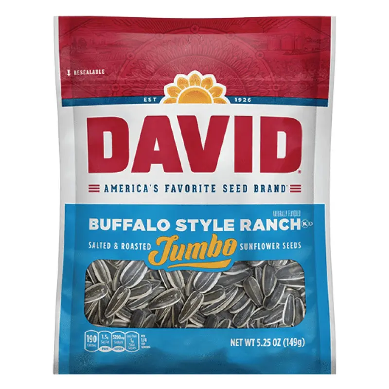 6x David Jumbo Buffalo Style Ranch Sunflower Seeds Tangy Snack - Crunchy Seeds, Flavorful Munchies, Party Snack, Zesty Treat 5.25oz