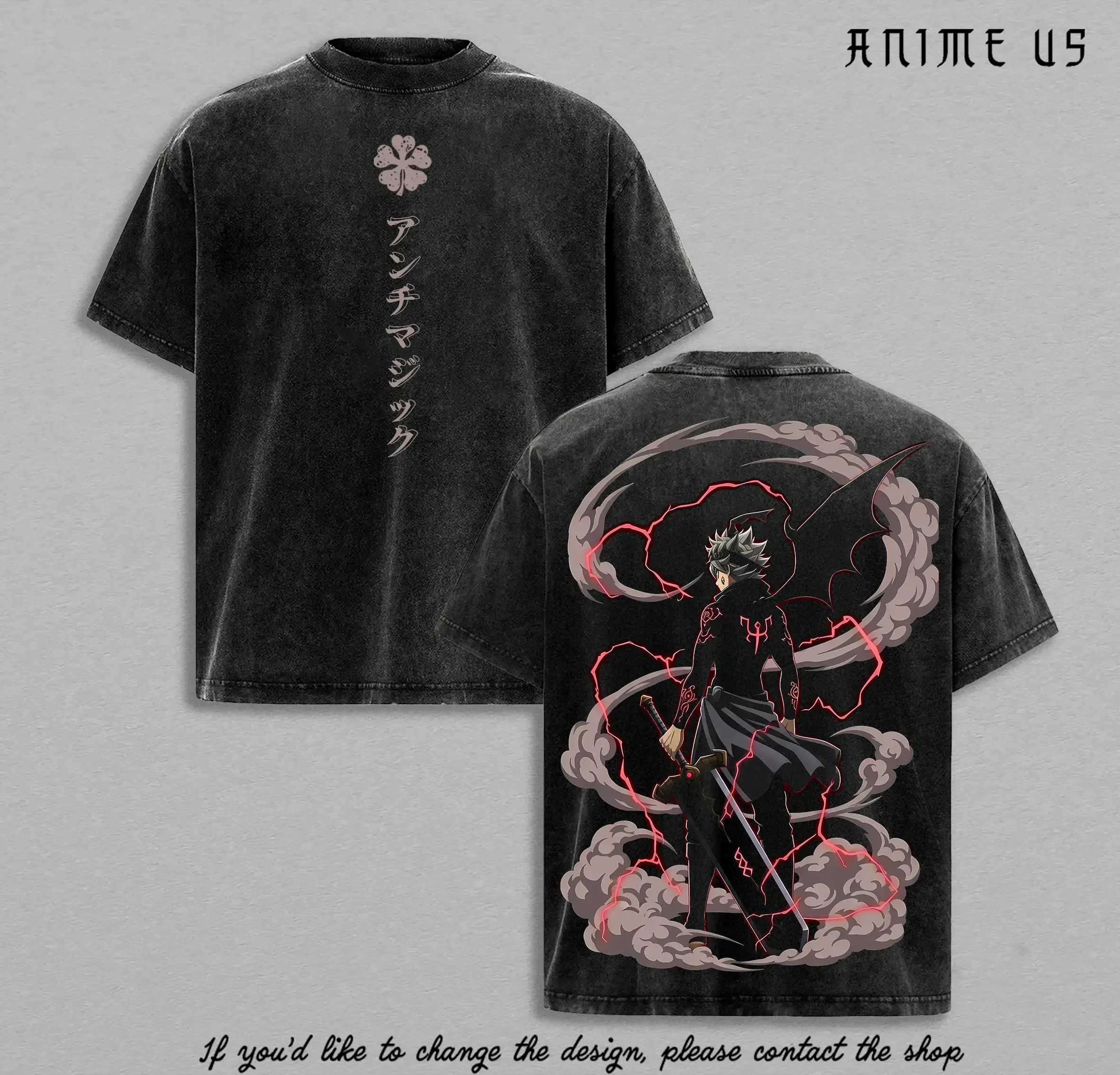 Asta Black Clover Anime Vintage Washed Oversized Graphic Tee Black Form Demon Power Magic Knight Streetwear Shirt,clothes for back to school,first day of school outfits