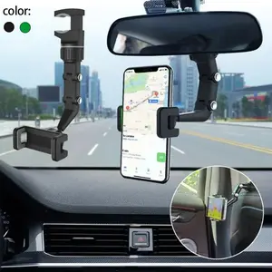 Car Phone Holder 360°Rotatable and Retractable Multifunctional Rear View Mirror Phone Holder Anti-Shake Design,for All Mobile Phones and All CarCradles