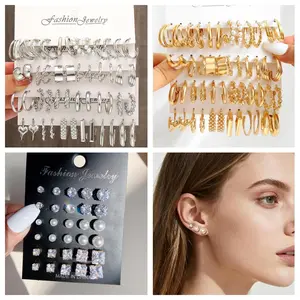 【63 Pairs / 126 pcs】Golden Color Earrings Set Silver Color Earring Set Sparkly Cubic Zirconia Earrings Set White Pearl Earring Set,Fashion Jewelry Earring for Valentine's Day, Christmas gifts, Wedding,Anniversary,Thanksgiving Day,Birthday and Mother's Day